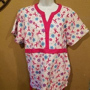 Pink ribbon scrub top size XL